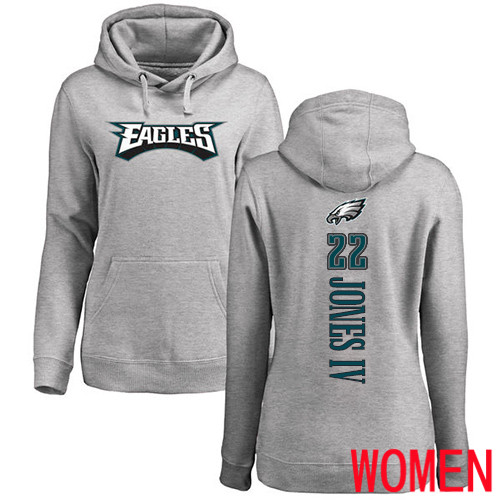 Women Philadelphia Eagles #22 Sidney Jones Ash Backer NFL Pullover Hoodie Sweatshirts